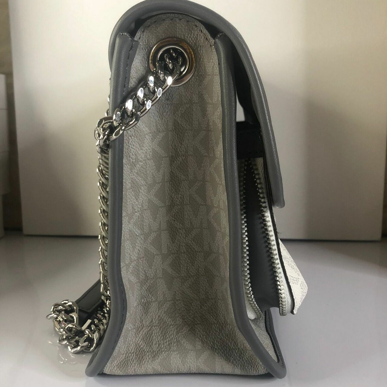 Michael Kors Regina Medium Flap Shoulder Bag Pearl Grey Multi