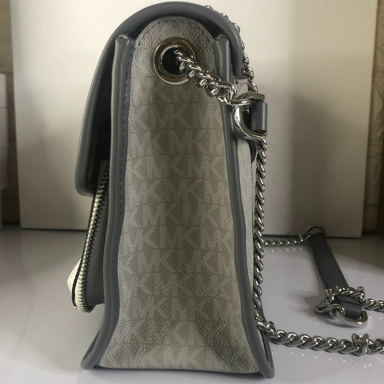 Michael Kors Regina Medium Flap Shoulder Bag Pearl Grey Multi