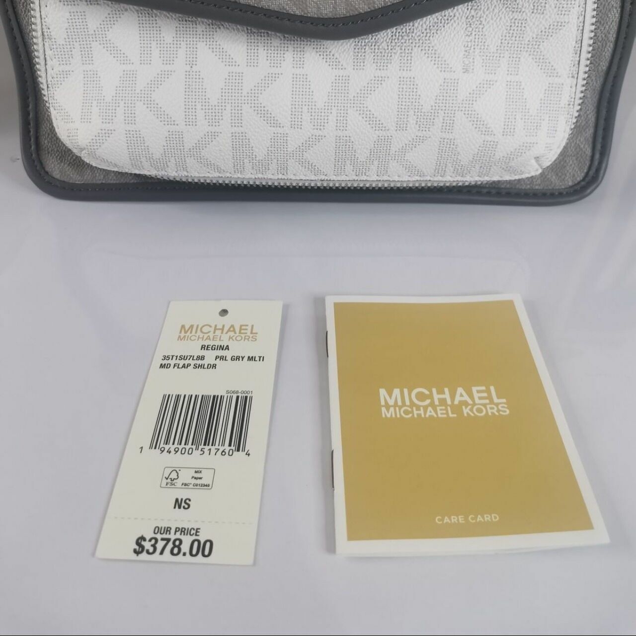 Michael Kors Regina Medium Flap Shoulder Bag Pearl Grey Multi