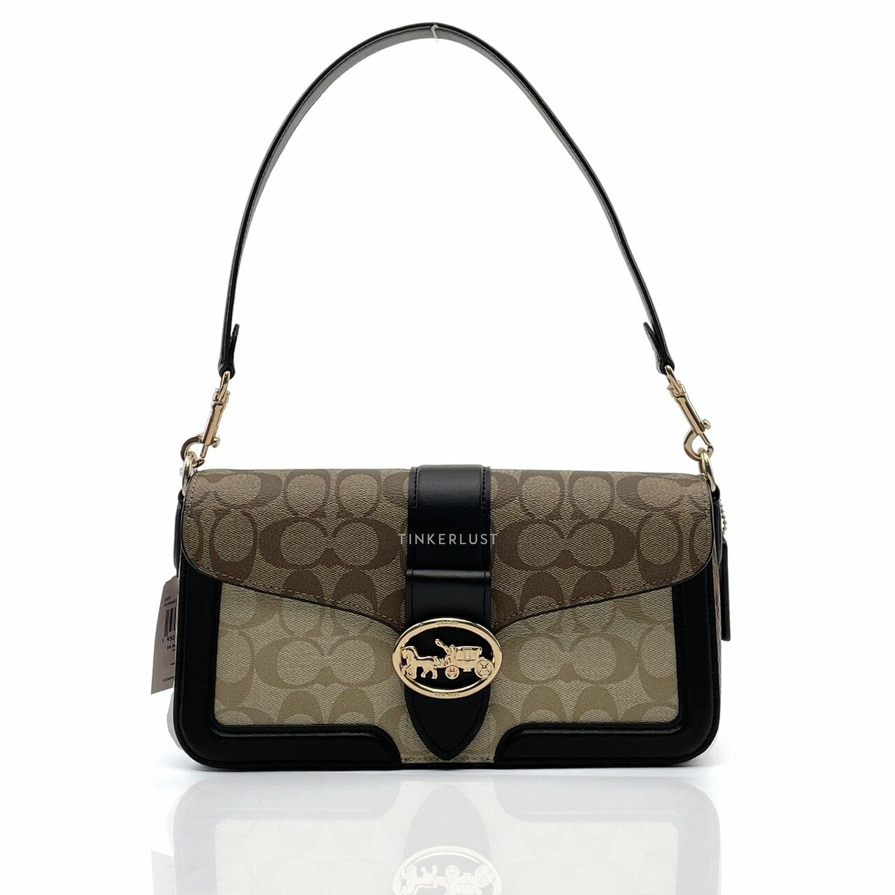 Coach 5509 Georgie Shoulder Bag in Blocked Signature Snakeskin Khaki/Black