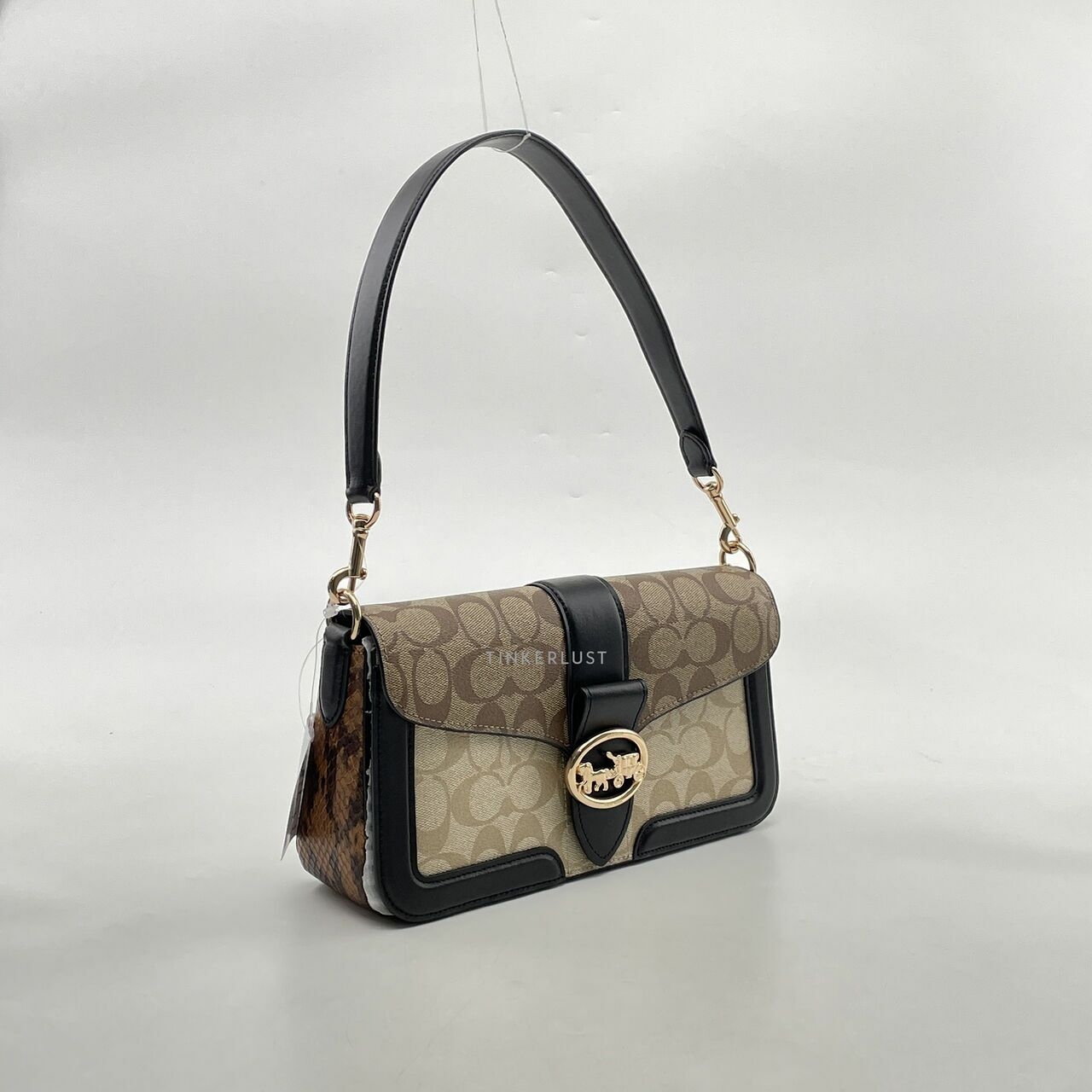 Coach 5509 Georgie Shoulder Bag in Blocked Signature Snakeskin Khaki/Black