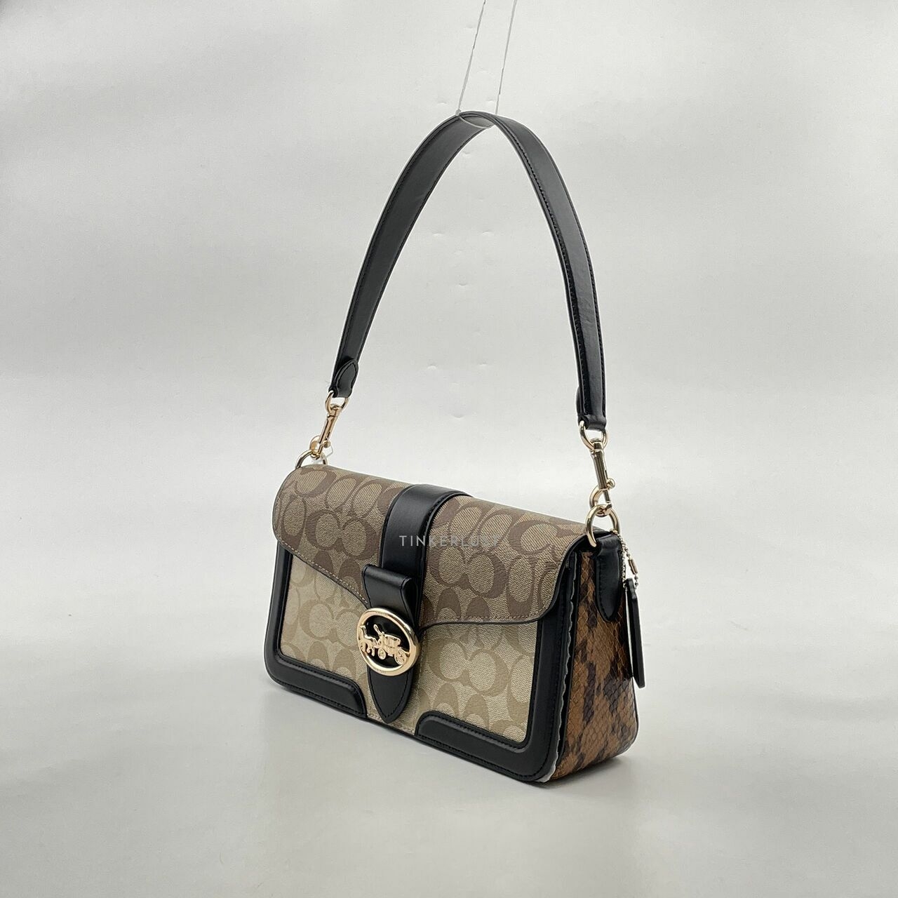 Coach 5509 Georgie Shoulder Bag in Blocked Signature Snakeskin Khaki/Black