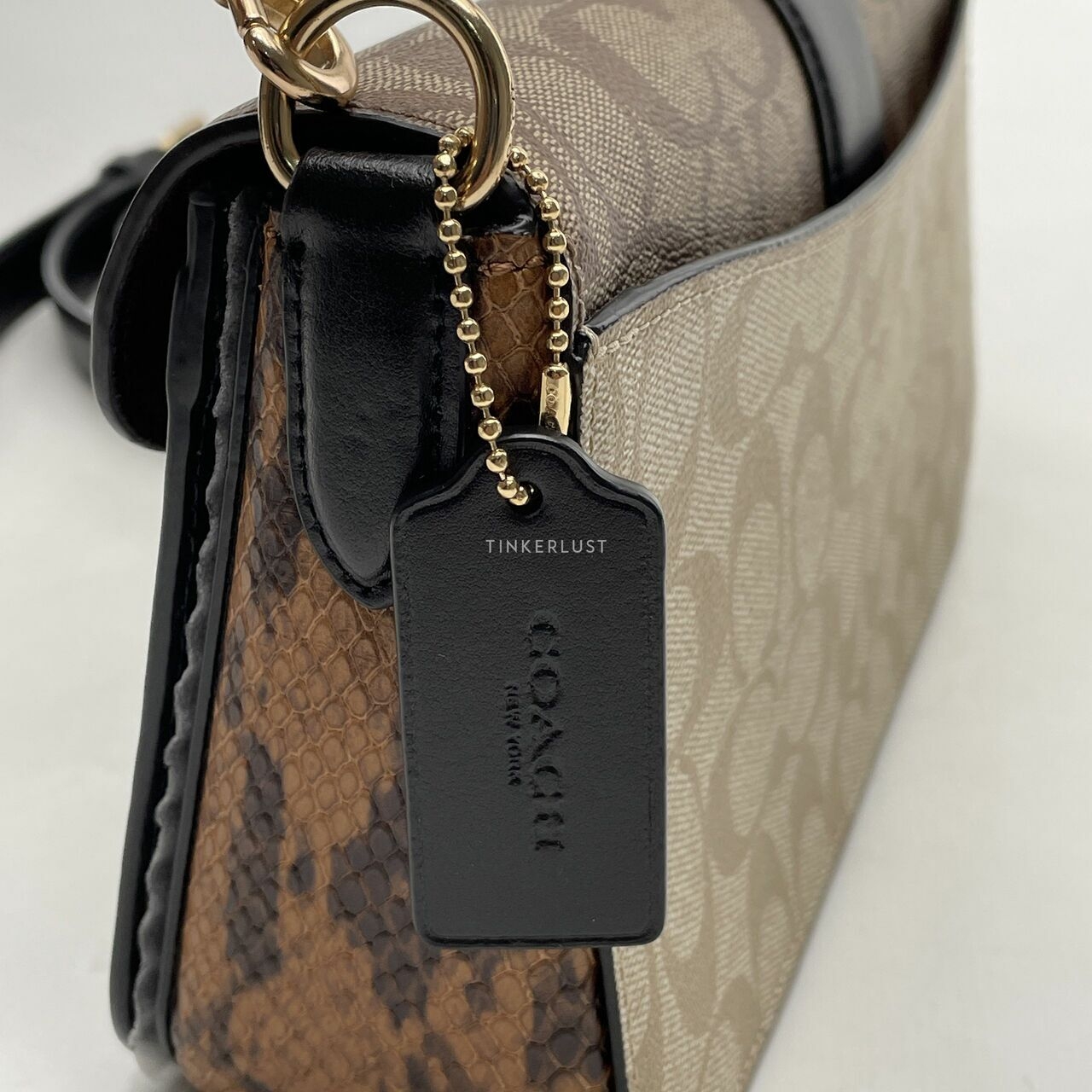 Coach 5509 Georgie Shoulder Bag in Blocked Signature Snakeskin Khaki/Black