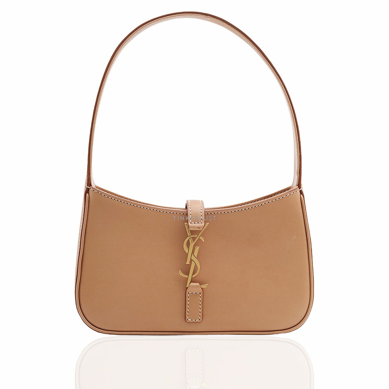 SAINT LAURENT Mini Le 5 A 7 Hobo Bag in Brown Gold Vegetable Tanned Leather Bronze Hardware