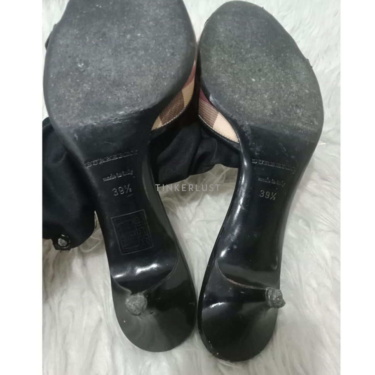 Burberry Novacheck Black Canvas Patent Leather Embellished Heels