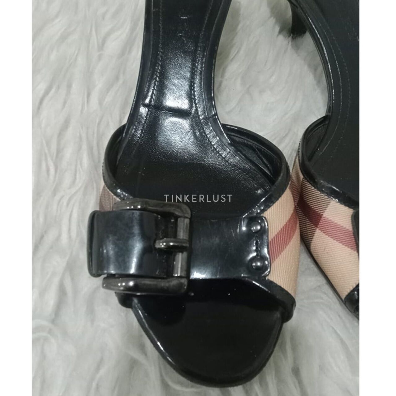 Burberry Novacheck Black Canvas Patent Leather Embellished Heels