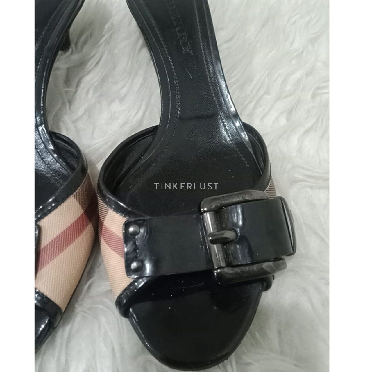 Burberry Novacheck Black Canvas Patent Leather Embellished Heels