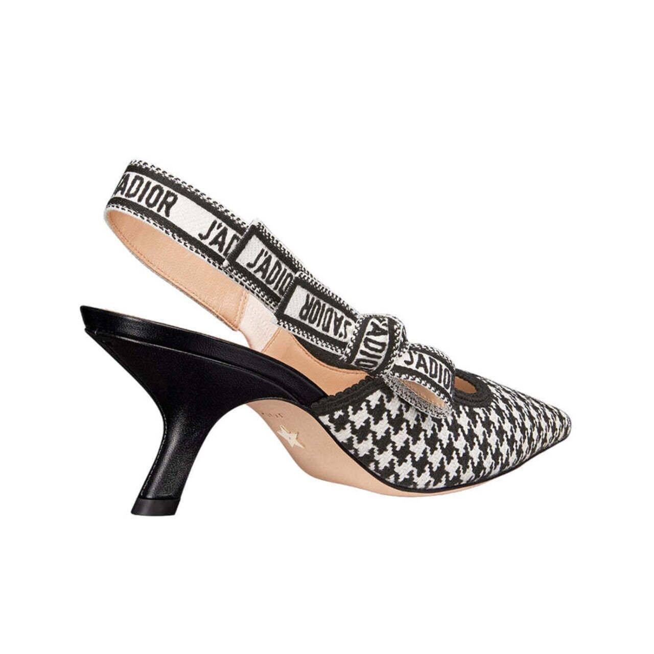 Christian Dior Slingback Pump Black and White Micro-Houndstooth Embroidered Cotton