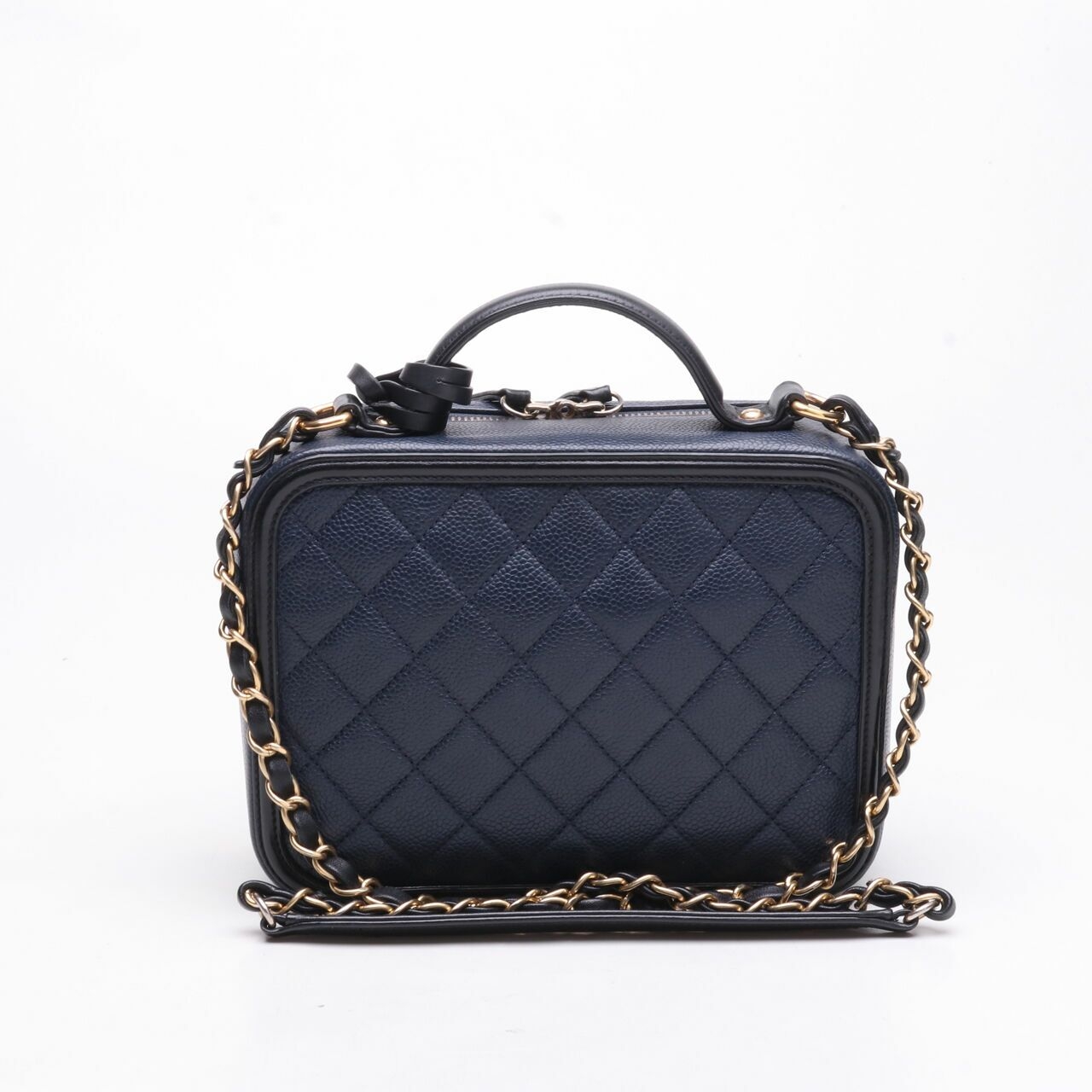 Chanel Filigree Vanity Case Quilted Caviar Gold-tone Medium Navy Black #22 Satchel