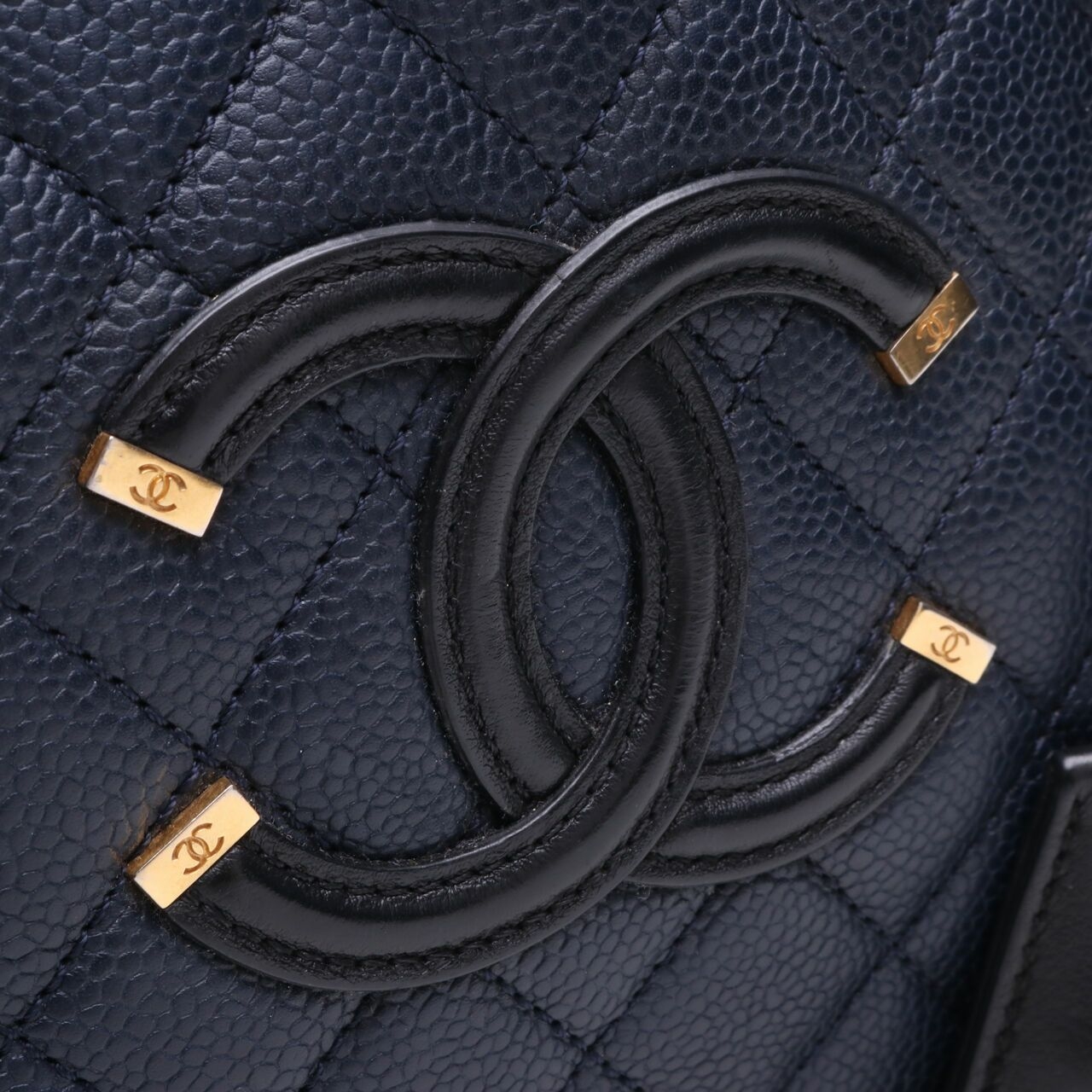 Chanel Filigree Vanity Case Quilted Caviar Gold-tone Medium Navy Black #22 Satchel