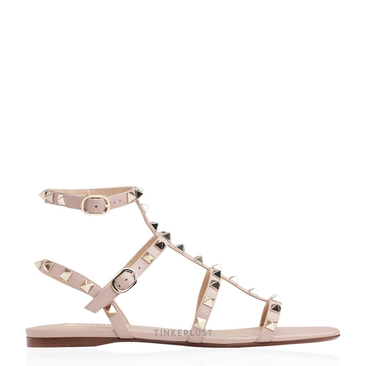 Valentino Rockstud 5mm in Nude Poudre Calf Ankle Strap Sandals