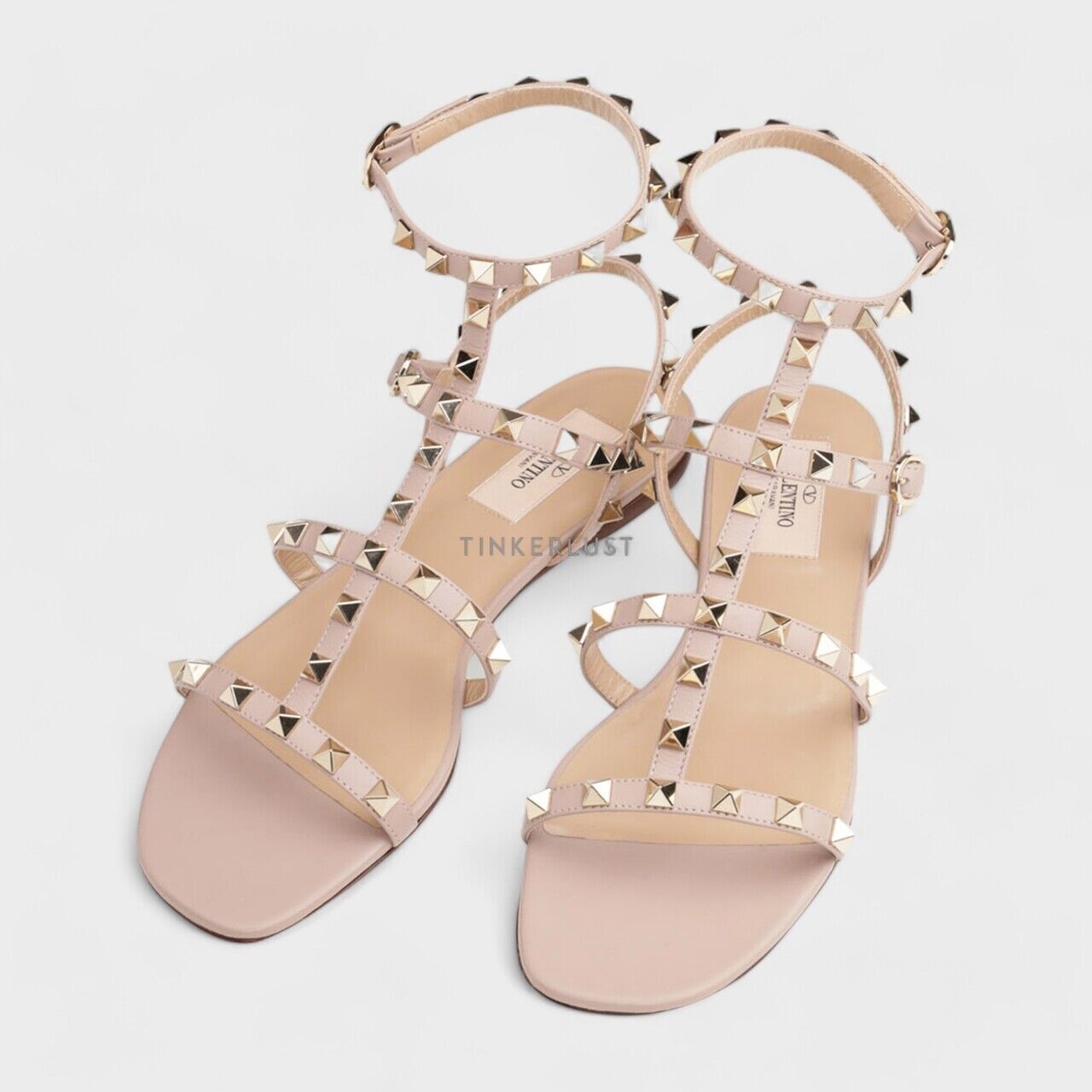 Valentino Rockstud 5mm in Nude Poudre Calf Ankle Strap Sandals