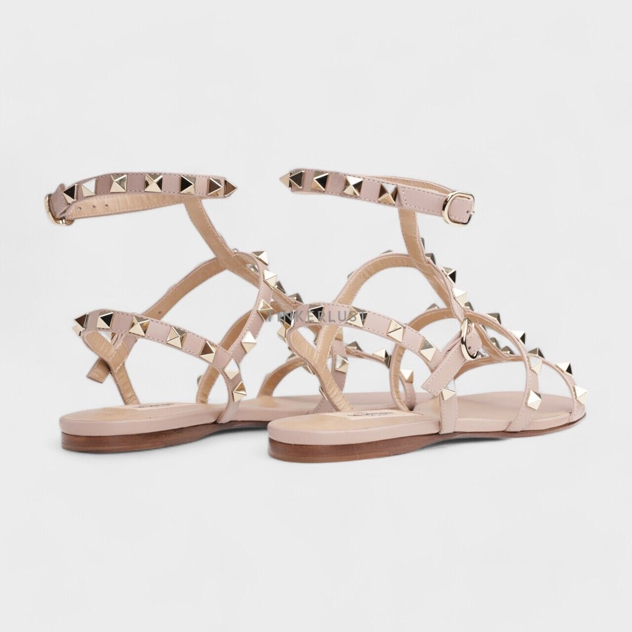 Valentino Rockstud 5mm in Nude Poudre Calf Ankle Strap Sandals