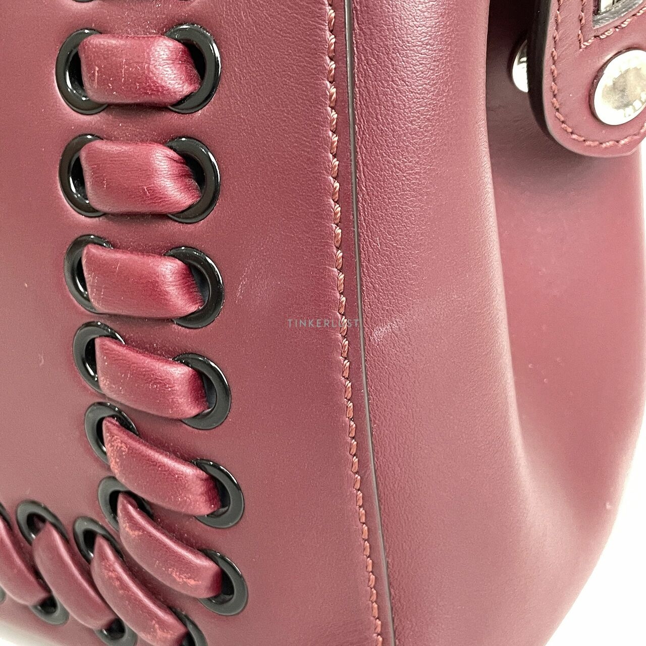 Fendi Burgundy Leather Whipstitch Dotcom Top Handle Bag