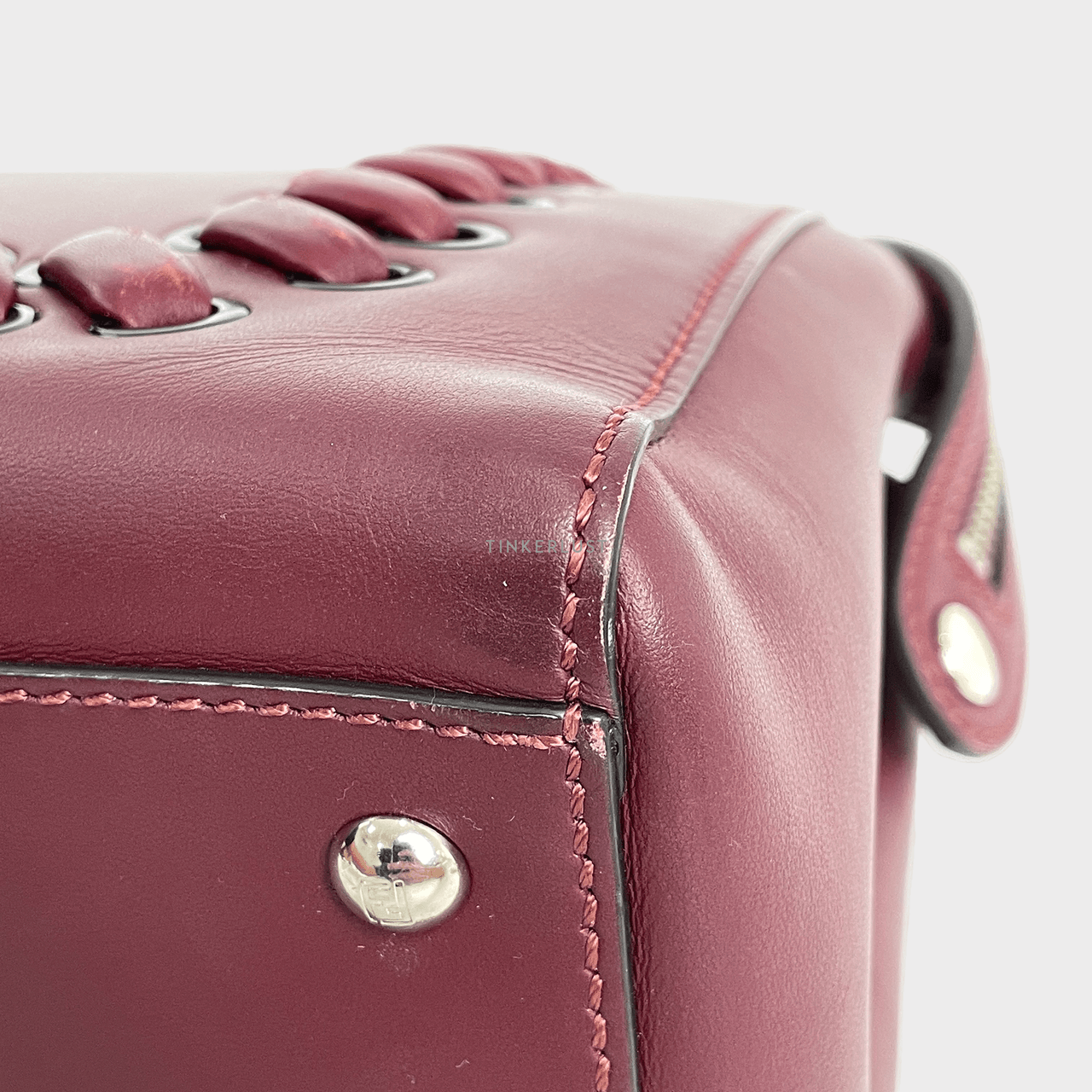 Fendi Burgundy Leather Whipstitch Dotcom Top Handle Bag