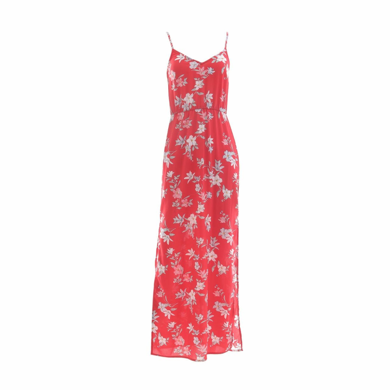 H&M Red Floral With Slit Long Dress