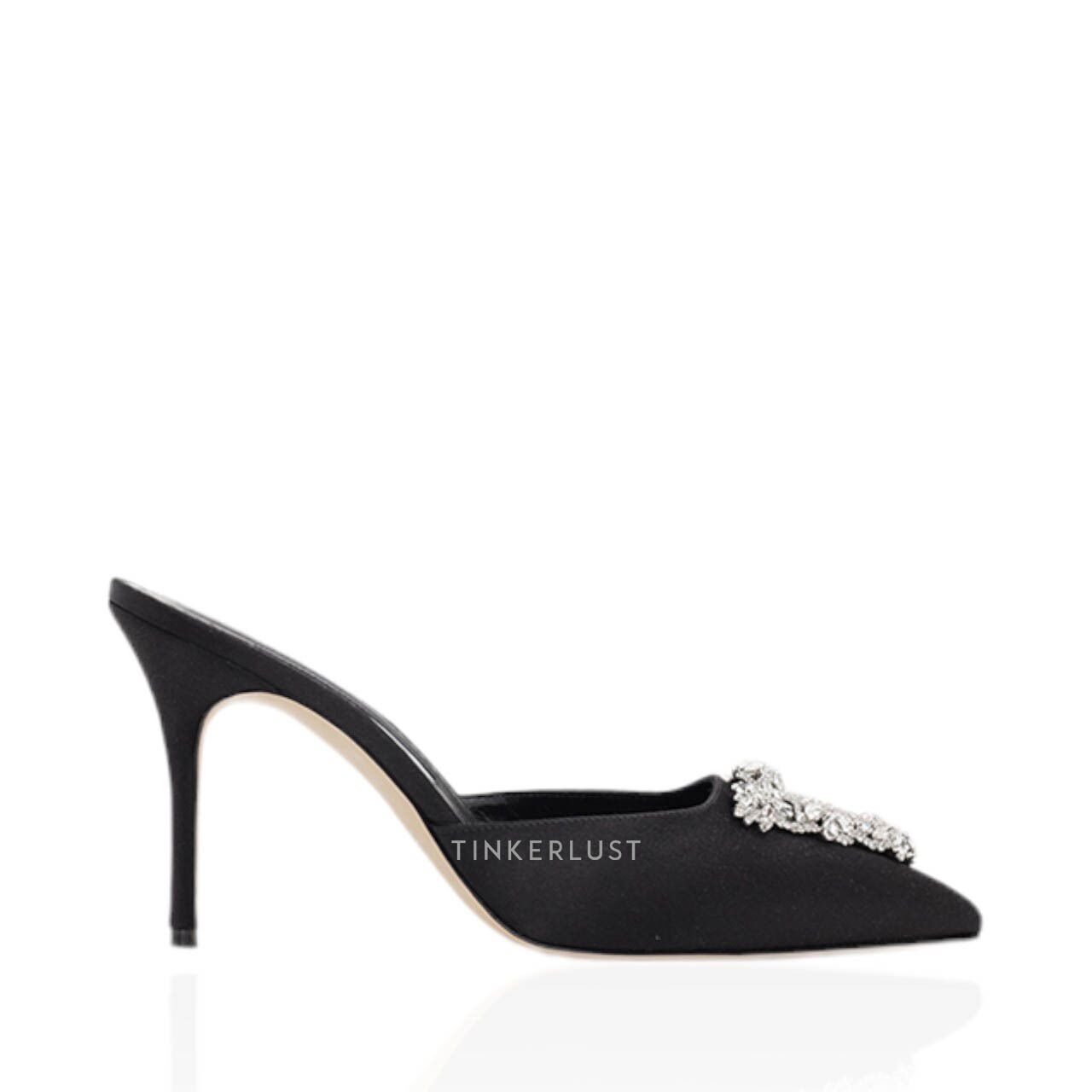 Manolo Blahnik Namutri Triangular Embellished Black Satin & White Crystal Heels