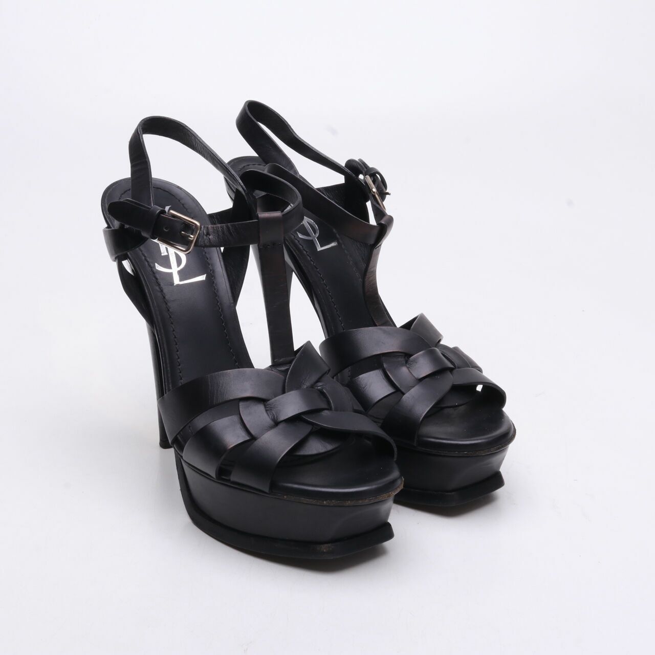 Saint Laurent Calf Black Tribute 105 Platform Sandals Heels	