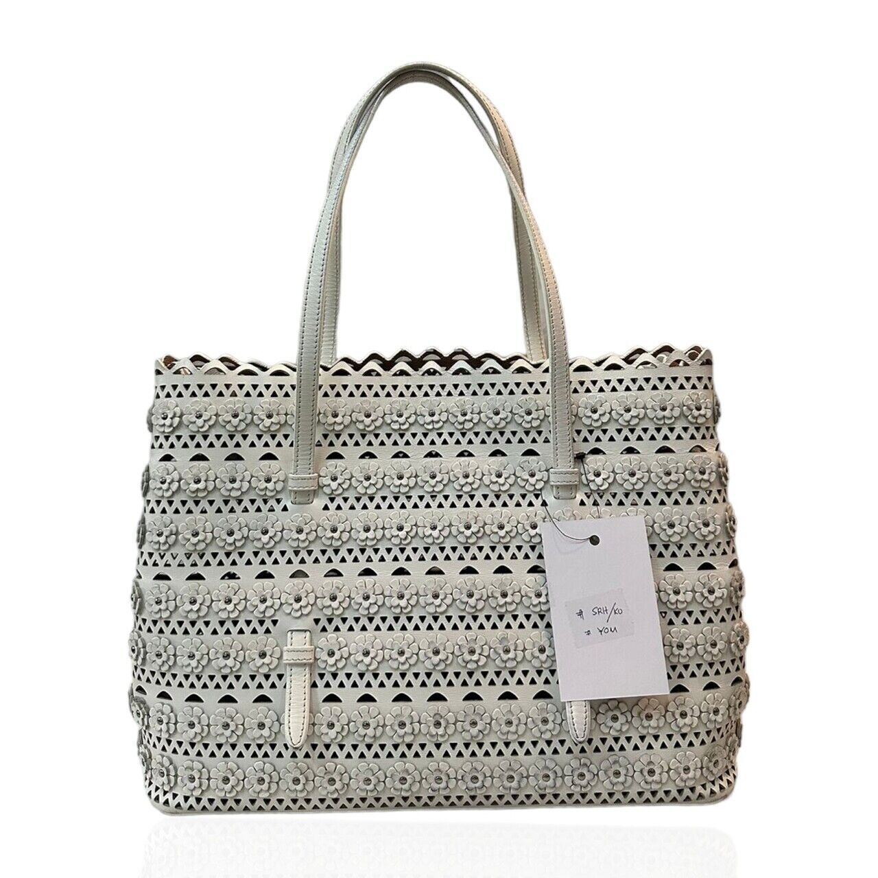 Alaia 32 White Floral Tote Bag