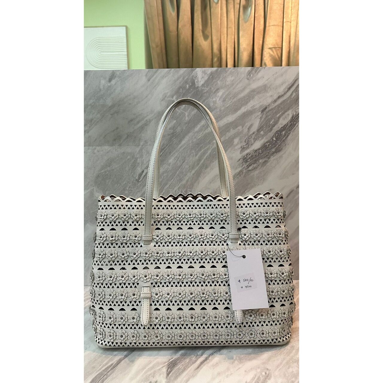 Alaia 32 White Floral Tote Bag