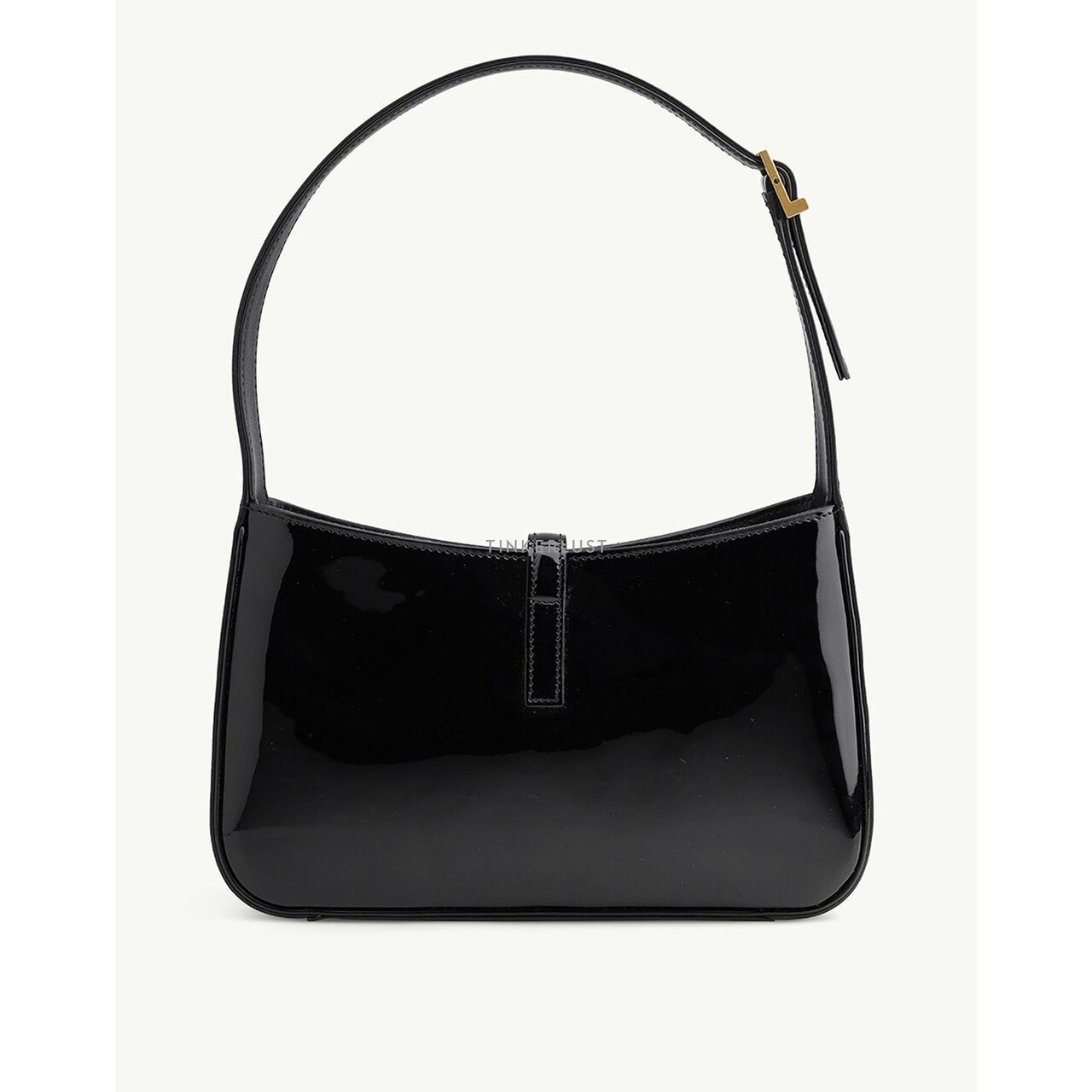 SAINT LAURENT Le 5 A 7 Hobo Bag in Black Patent Leather with Bronze Hardware Shoulder Bag