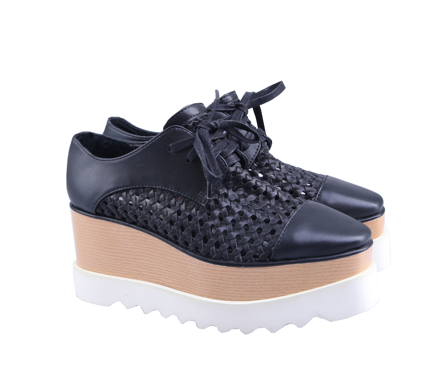 Stella McCartney 3 Tone Elyse Woven Lace-Up Platform Sneakers