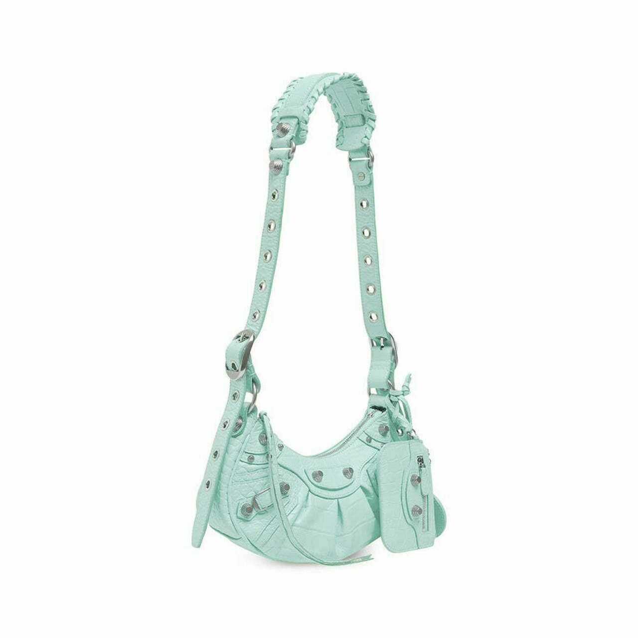 Le Cagole XS Shoulder Bag Croco Embossed Light Blue Shw