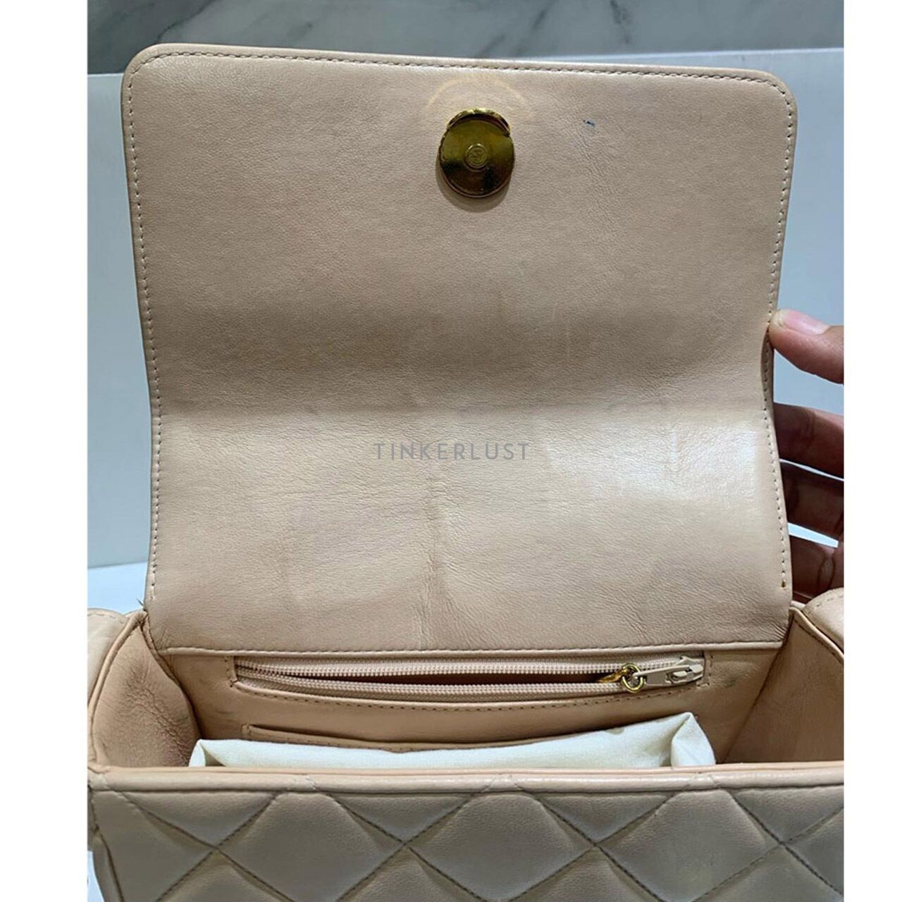 Chanel Vintage Mini Square Calfskin Beige #2 Sling Bag