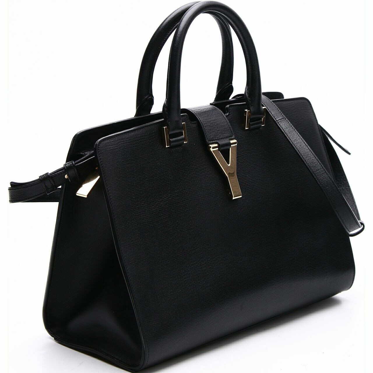 Yves Saint Laurent Sac Ligne Y Black and Gold Satchel Bag