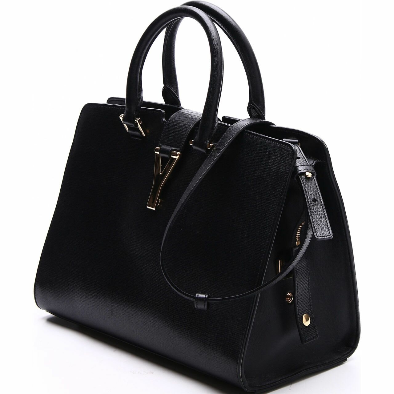 Yves Saint Laurent Sac Ligne Y Black and Gold Satchel Bag