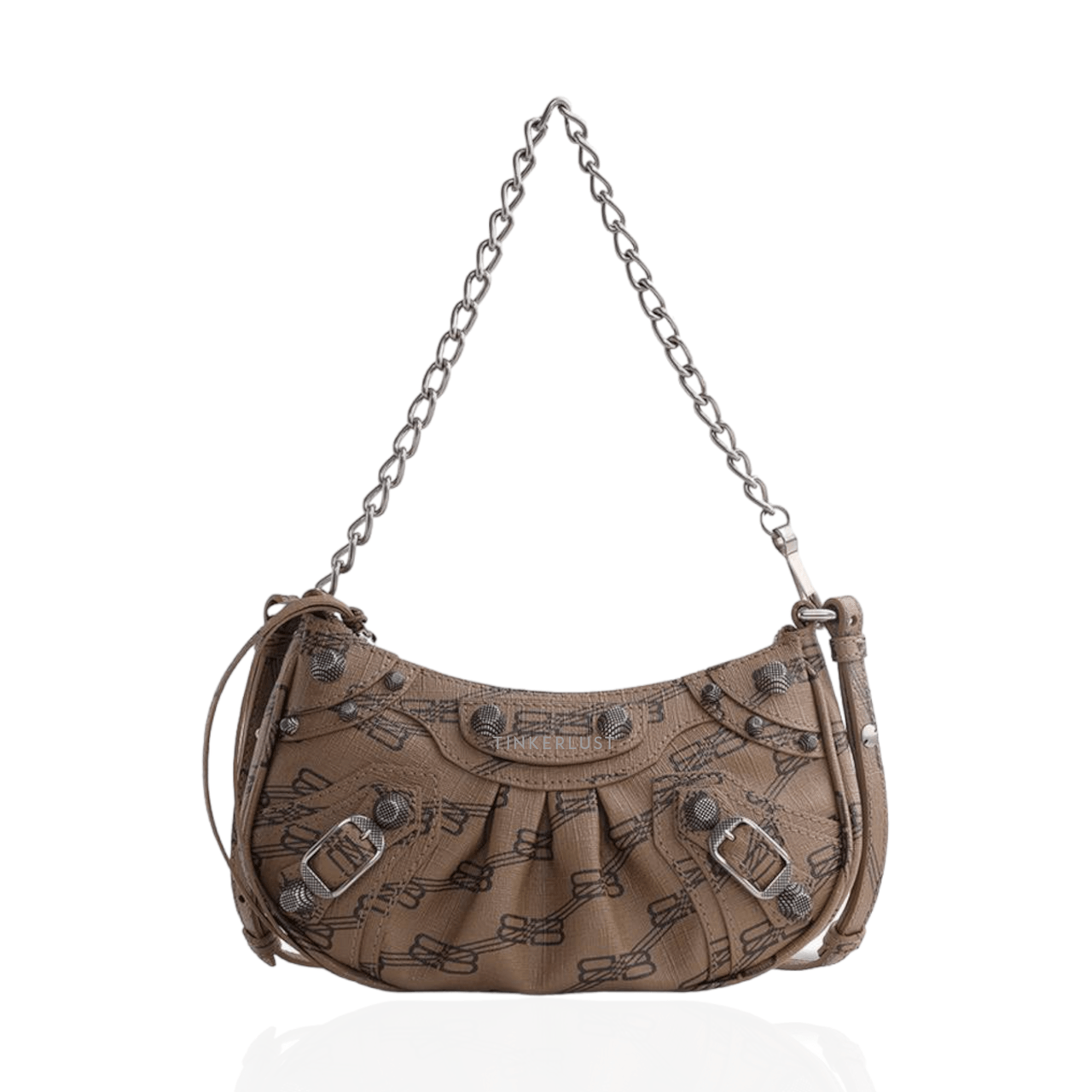 Balenciaga Mini Le Cagole Purse Shoulder Bag in Beige/Brown BB Monogram Coated Canvas SHW