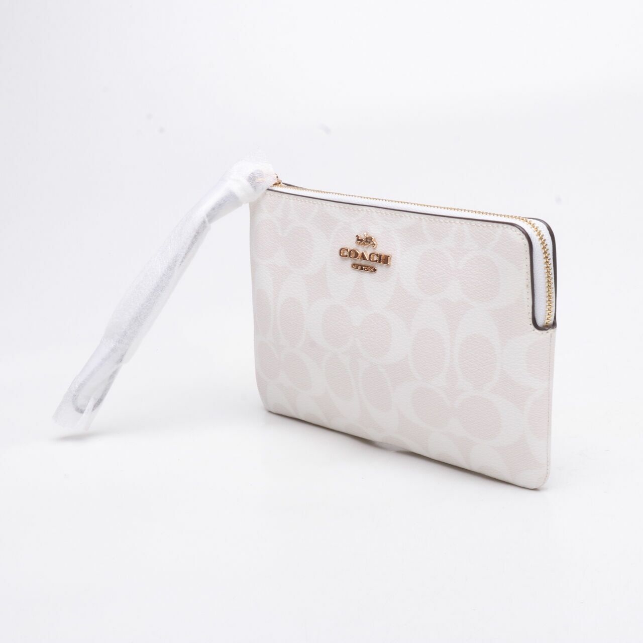 Coach 6648 Signature Large Wristlet Chalk Glacier White Wallet 