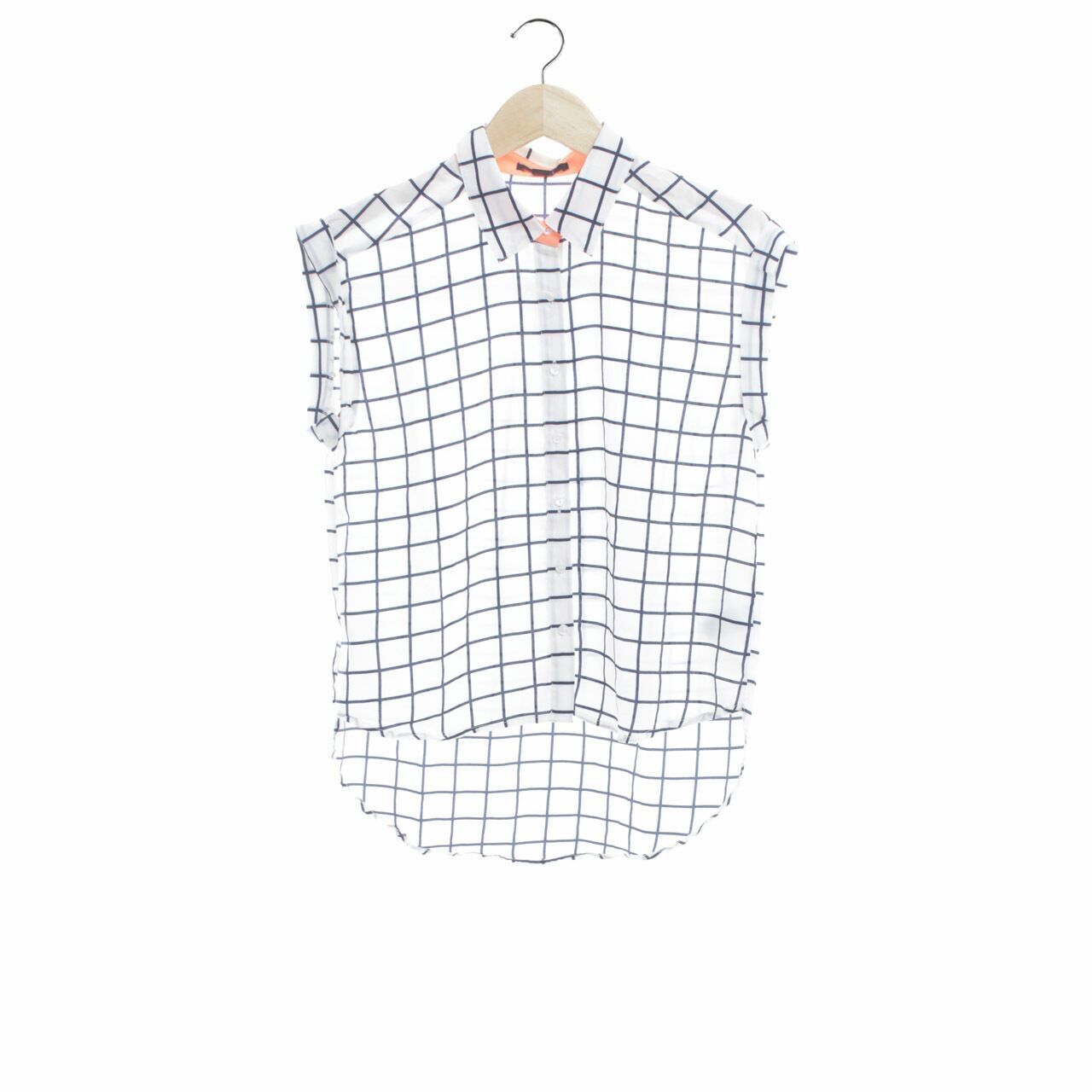 Forever 21 White & Navy Plaid Blouse