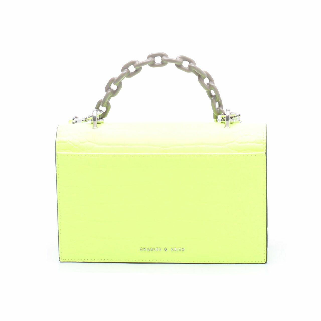 Charles & Keith Lime Croc Effect Two Tone Chain Top Handle Satchel