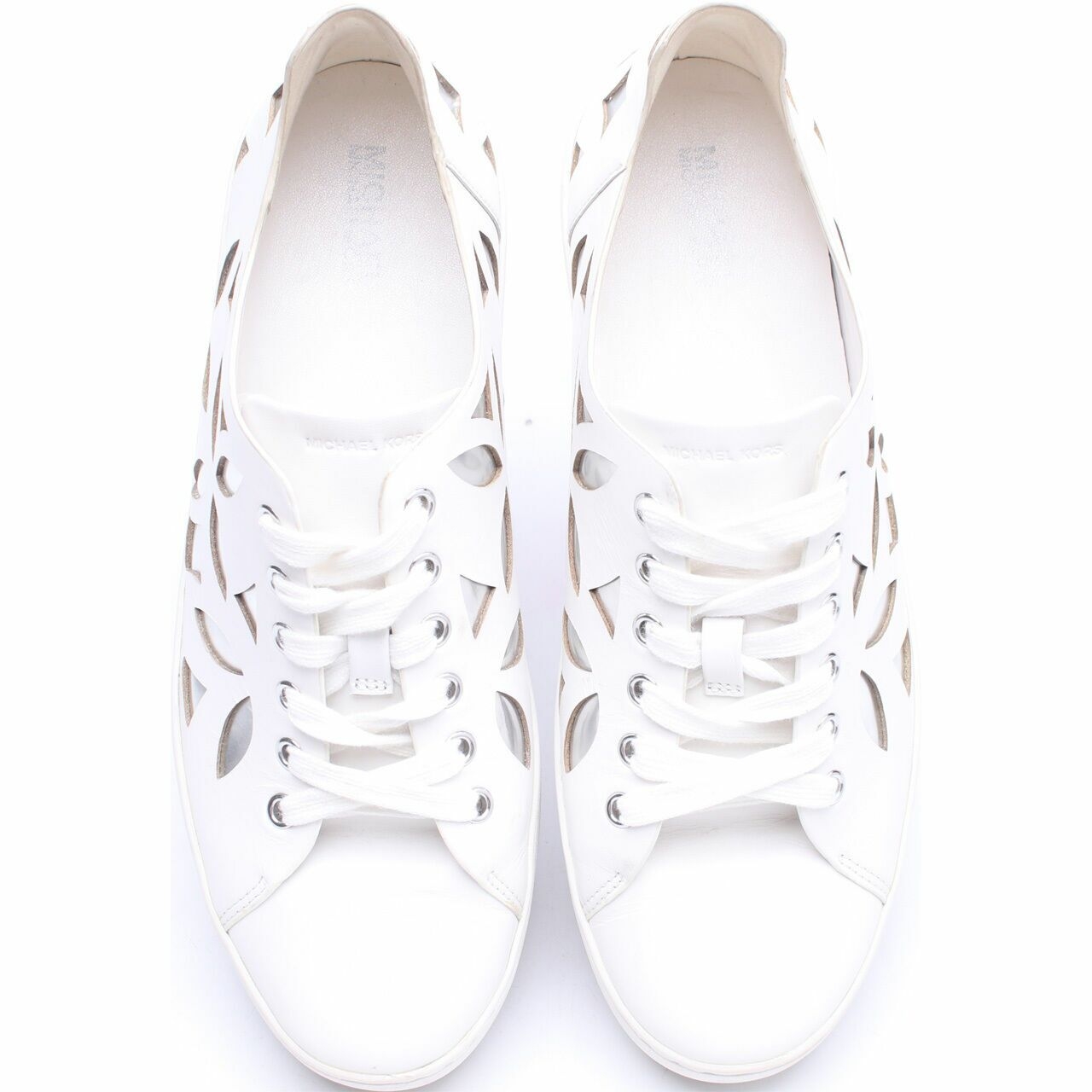 Michael Kors Optic White Nwob "Mimi" Leather In White/Silver Sneakers