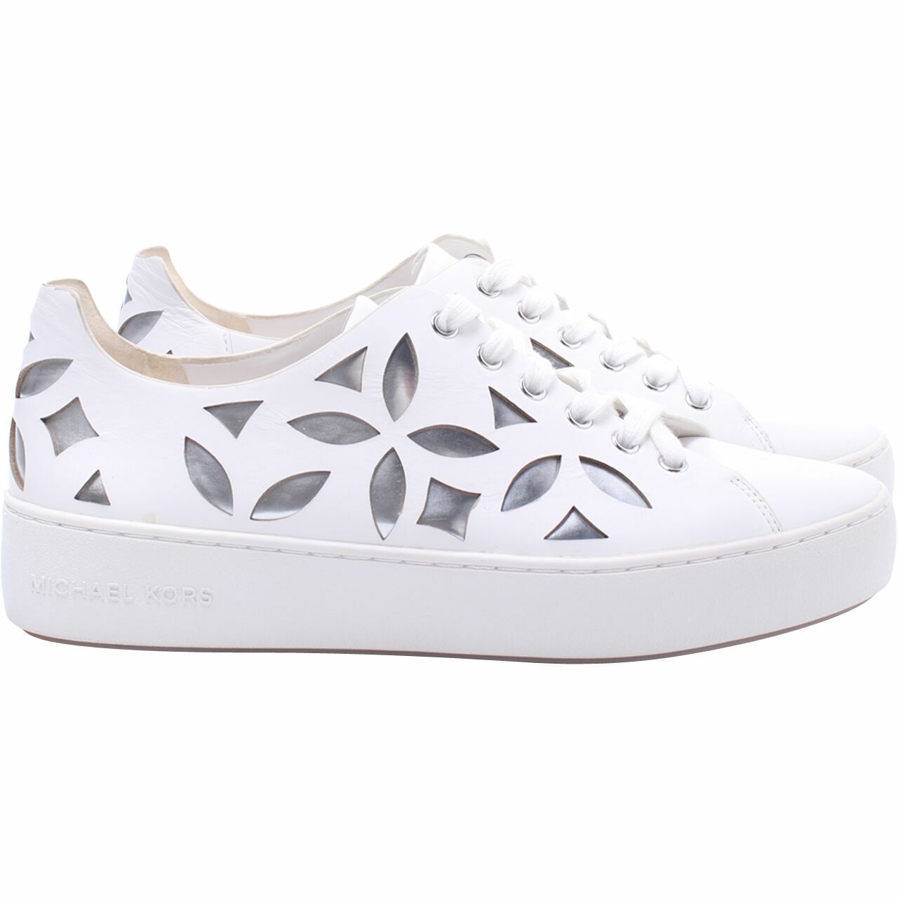 Michael Kors Optic White Nwob "Mimi" Leather In White/Silver Sneakers