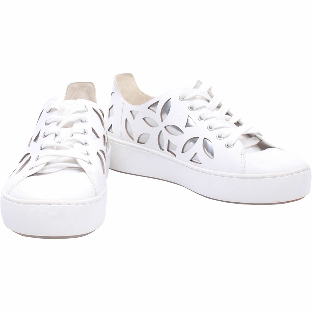 Michael Kors Optic White Nwob "Mimi" Leather In White/Silver Sneakers