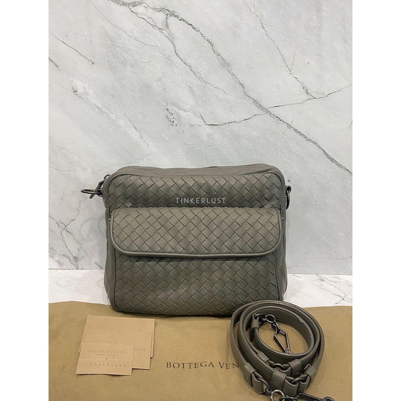 Bottega Veneta Intrecciato Leather Grey SHW Sling Bag