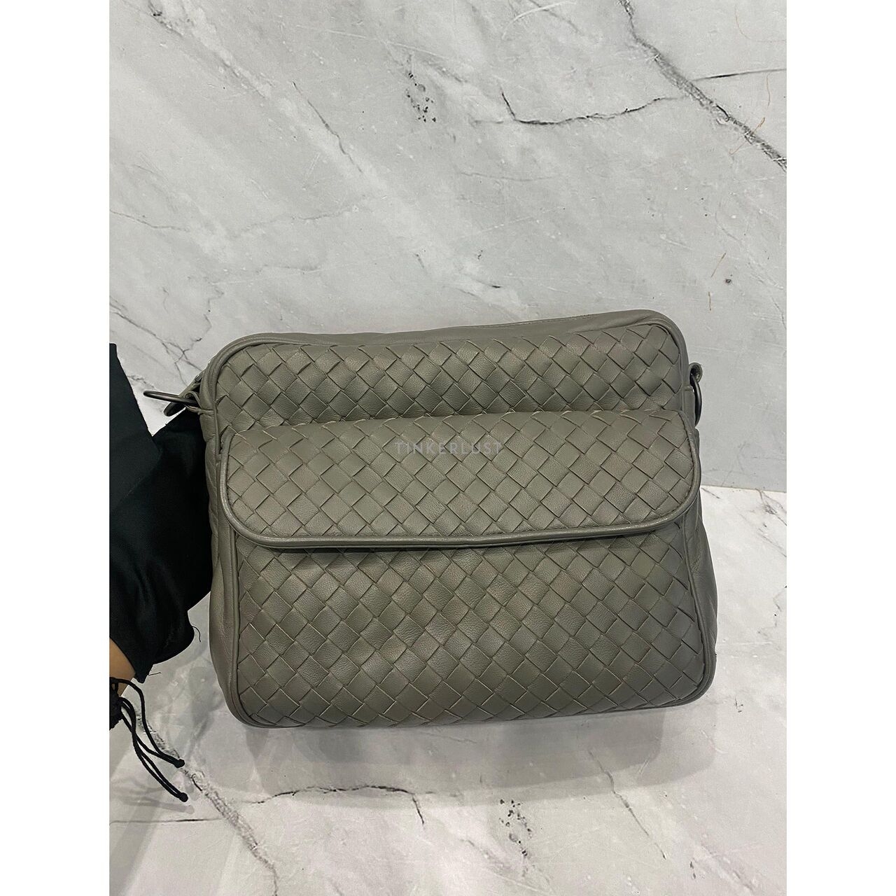 Bottega Veneta Intrecciato Leather Grey SHW Sling Bag