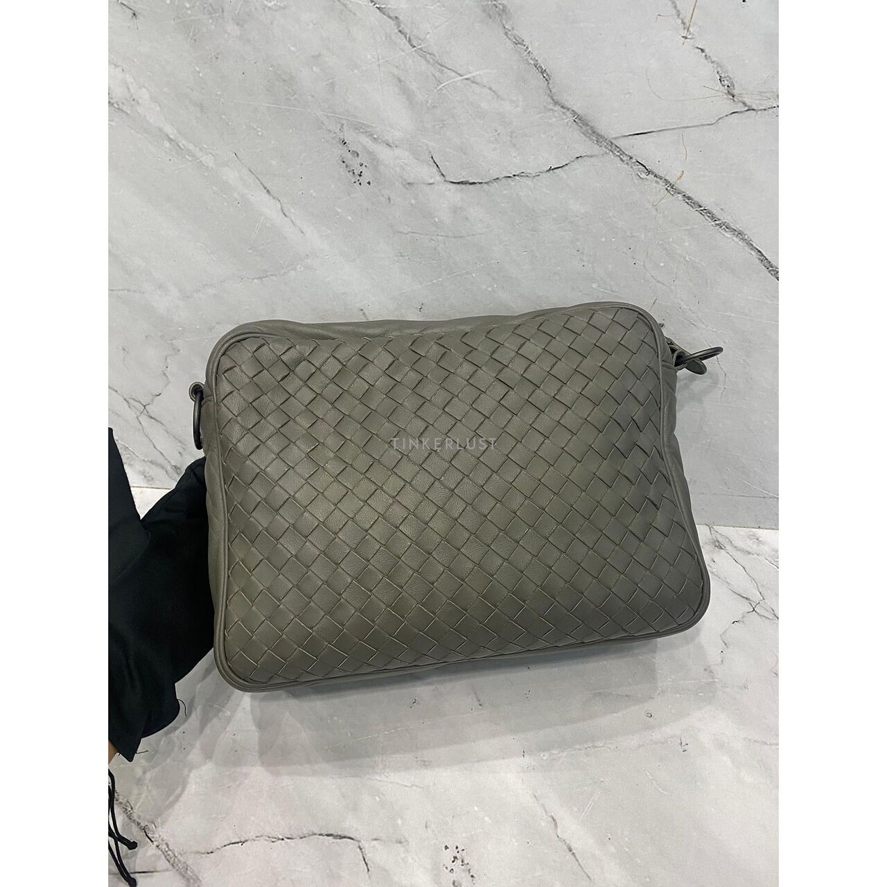 Bottega Veneta Intrecciato Leather Grey SHW Sling Bag