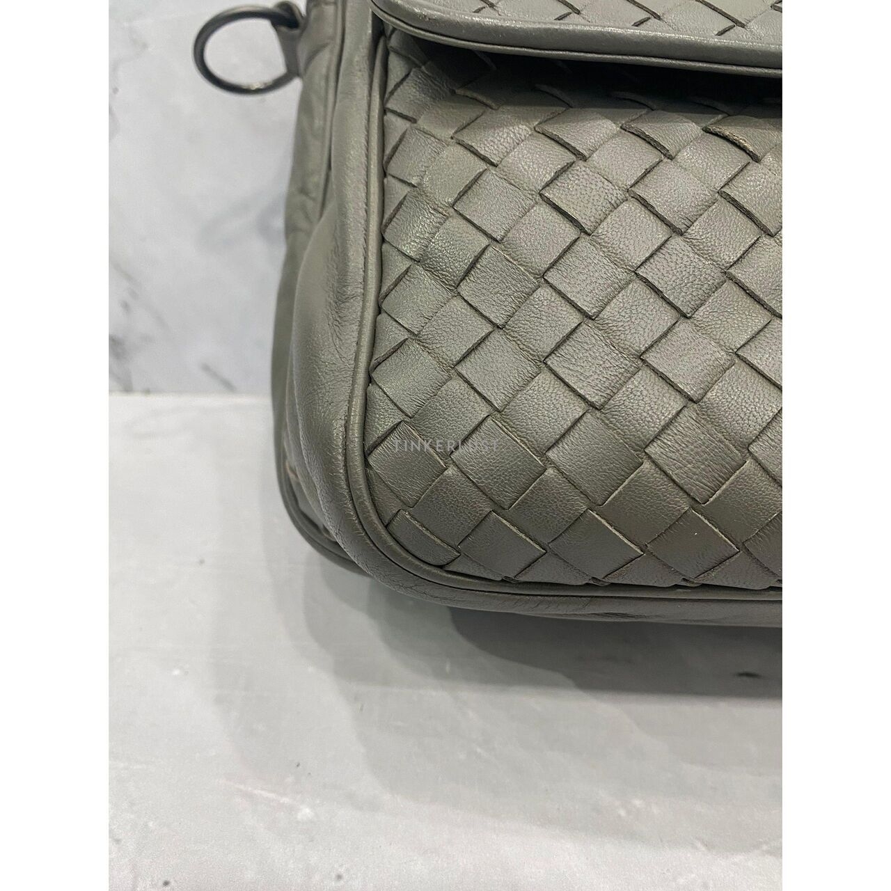 Bottega Veneta Intrecciato Leather Grey SHW Sling Bag