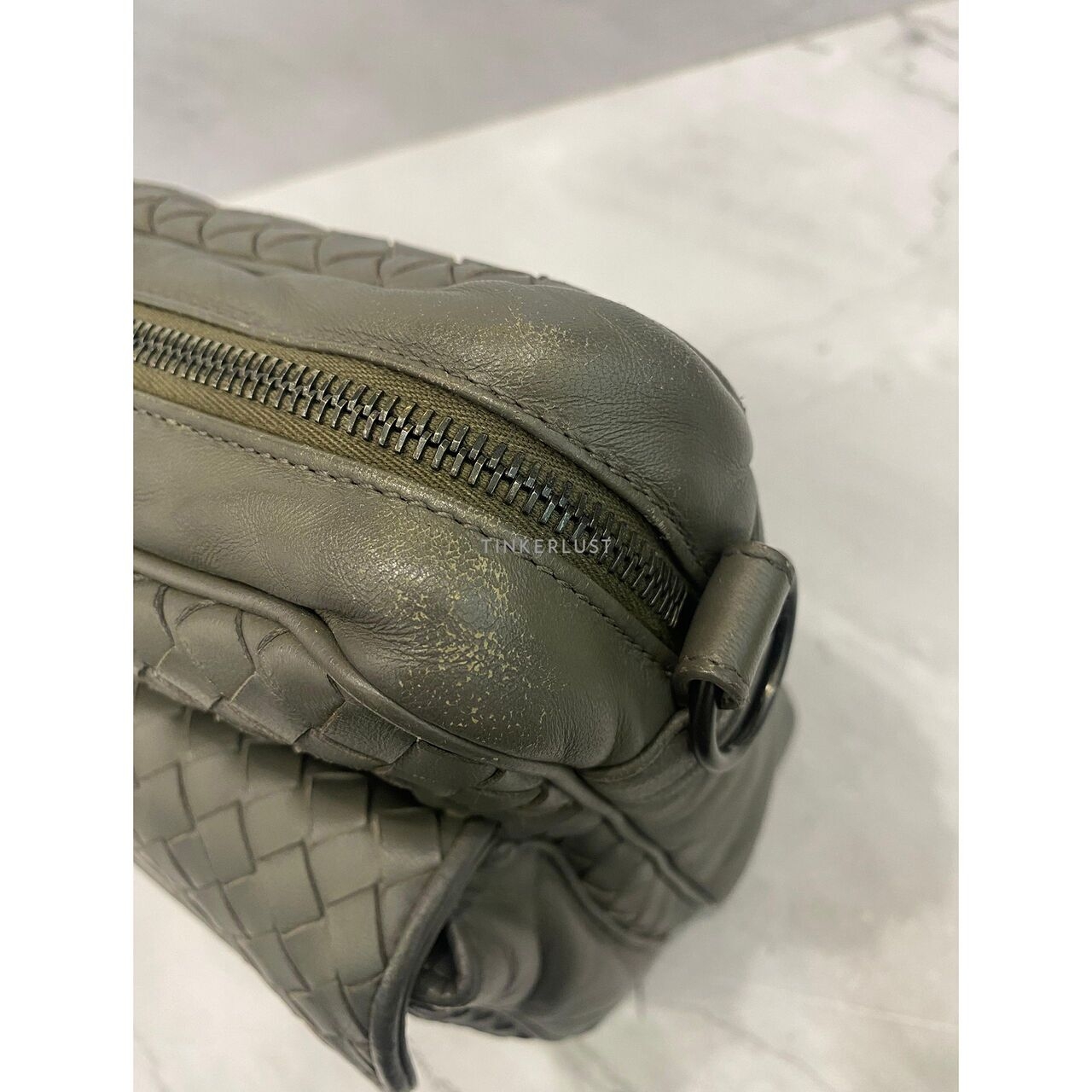 Bottega Veneta Intrecciato Leather Grey SHW Sling Bag