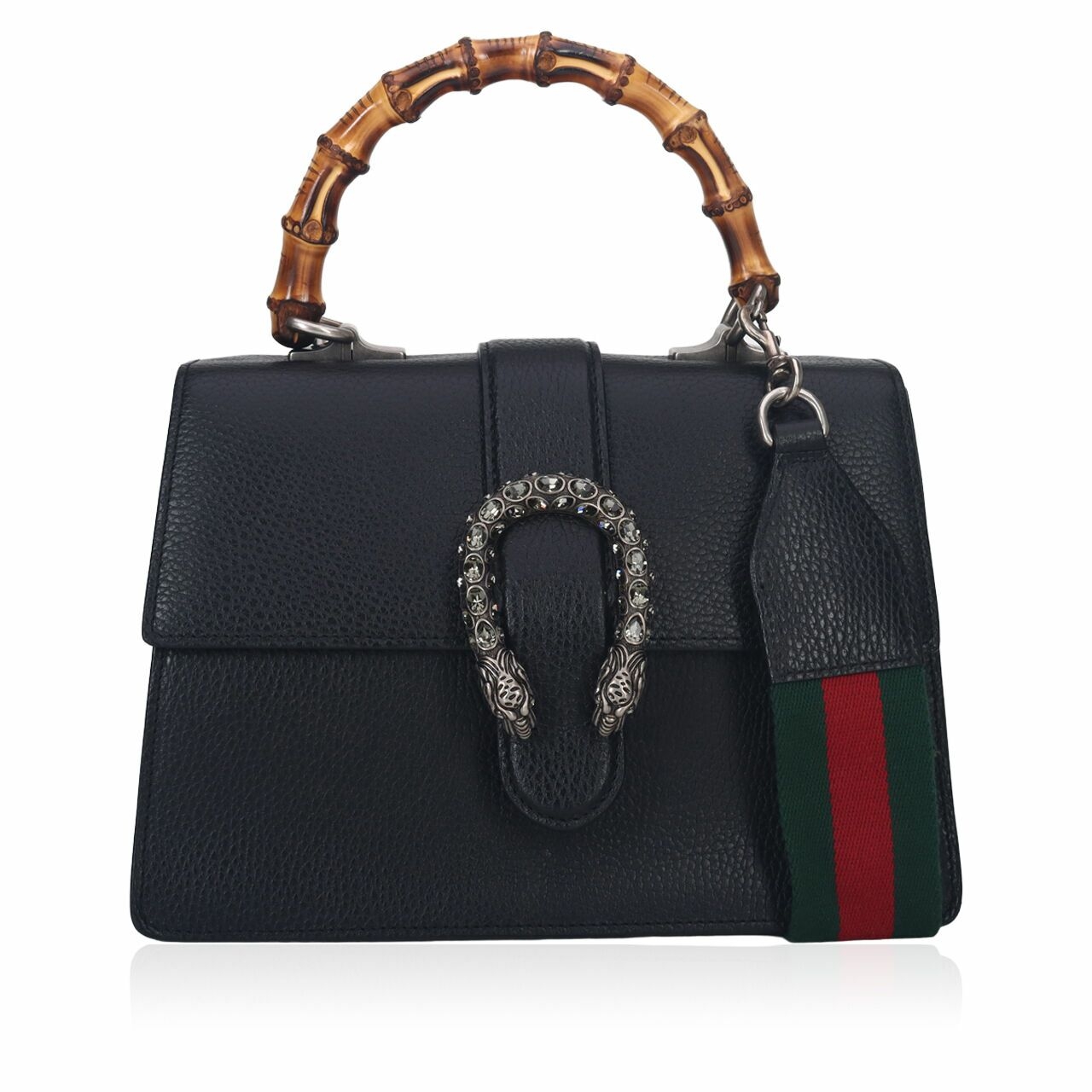 Gucci Pebbled Calfskin Bamboo Web Medium Dionysus Top Handle Bag Black Satchel Bag