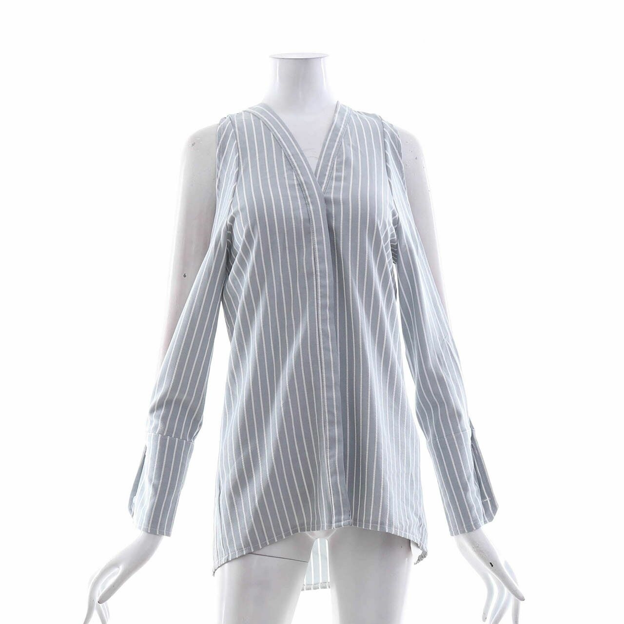 Private Collection Grey Stripes Cold Shoulder Blouse