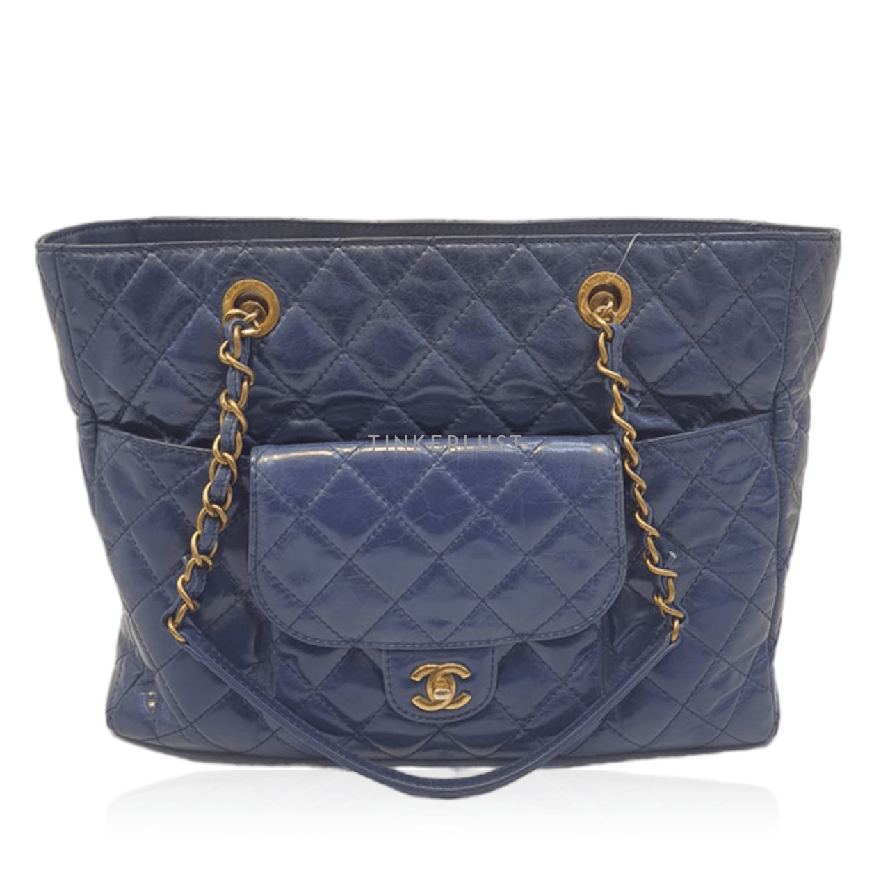 Chanel Calfskin Quilted Tote Navy GHW