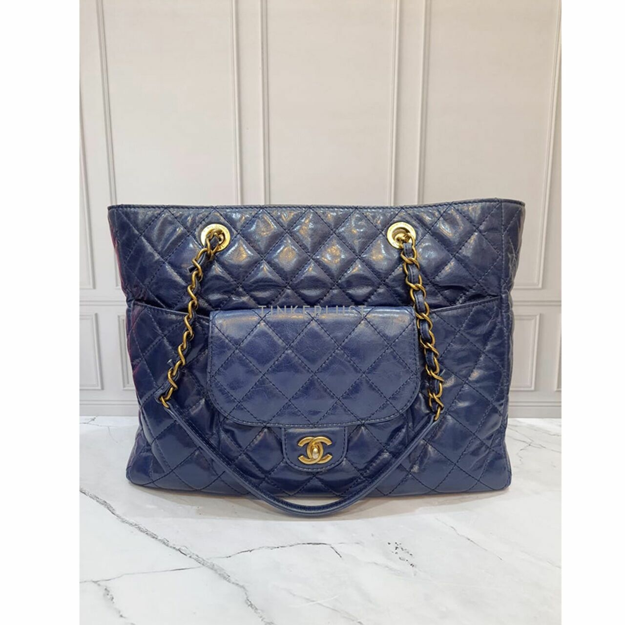 Chanel Calfskin Quilted Tote Navy GHW