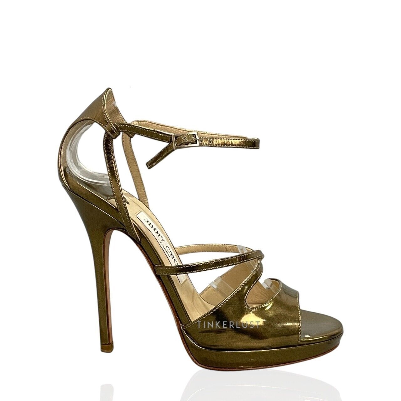 Jimmy Choo Metallic Gold Leather Ankle Strap Heels 