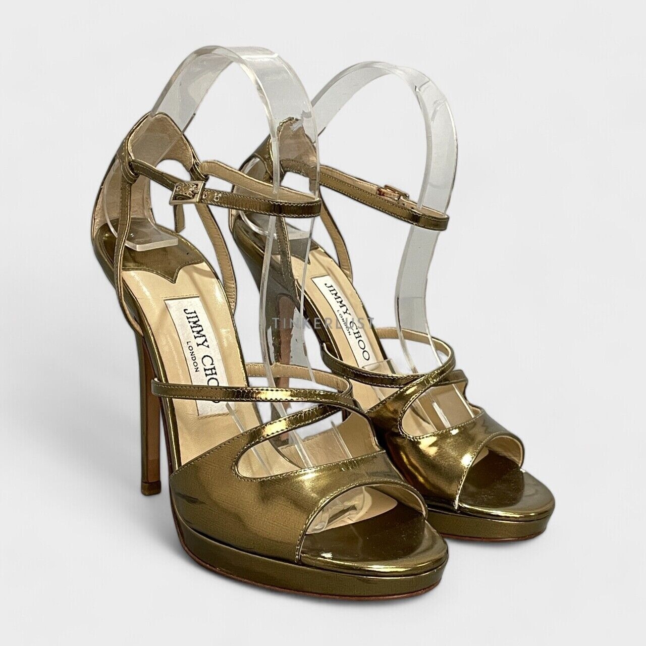 Jimmy Choo Metallic Gold Leather Ankle Strap Heels 