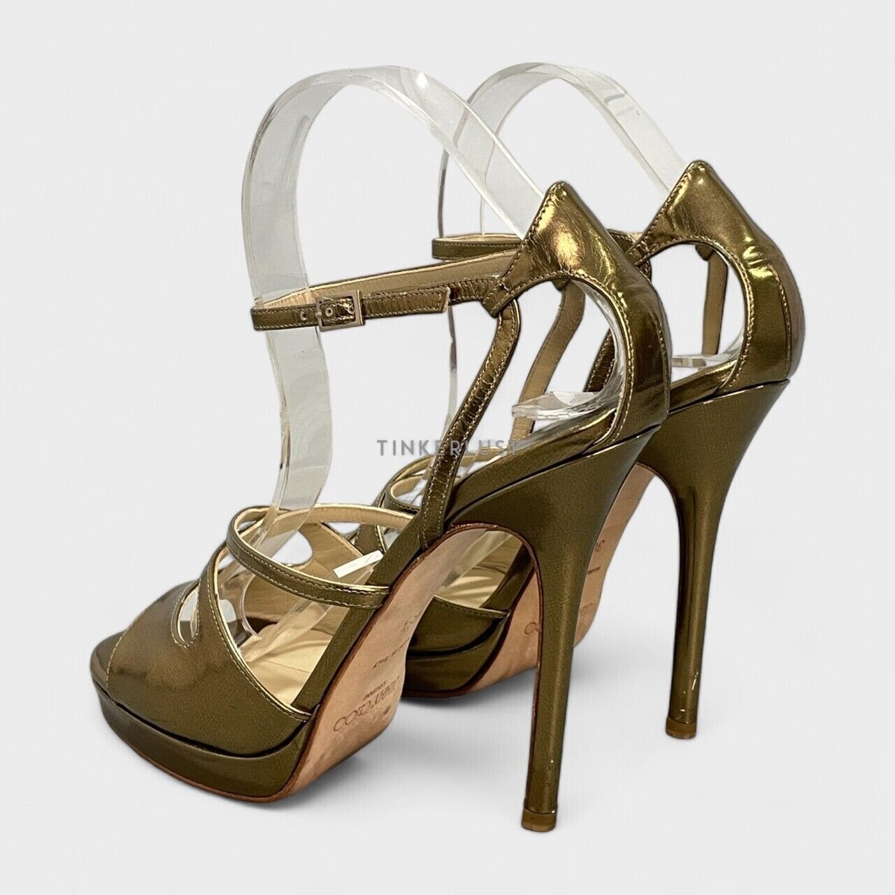 Jimmy Choo Metallic Gold Leather Ankle Strap Heels 