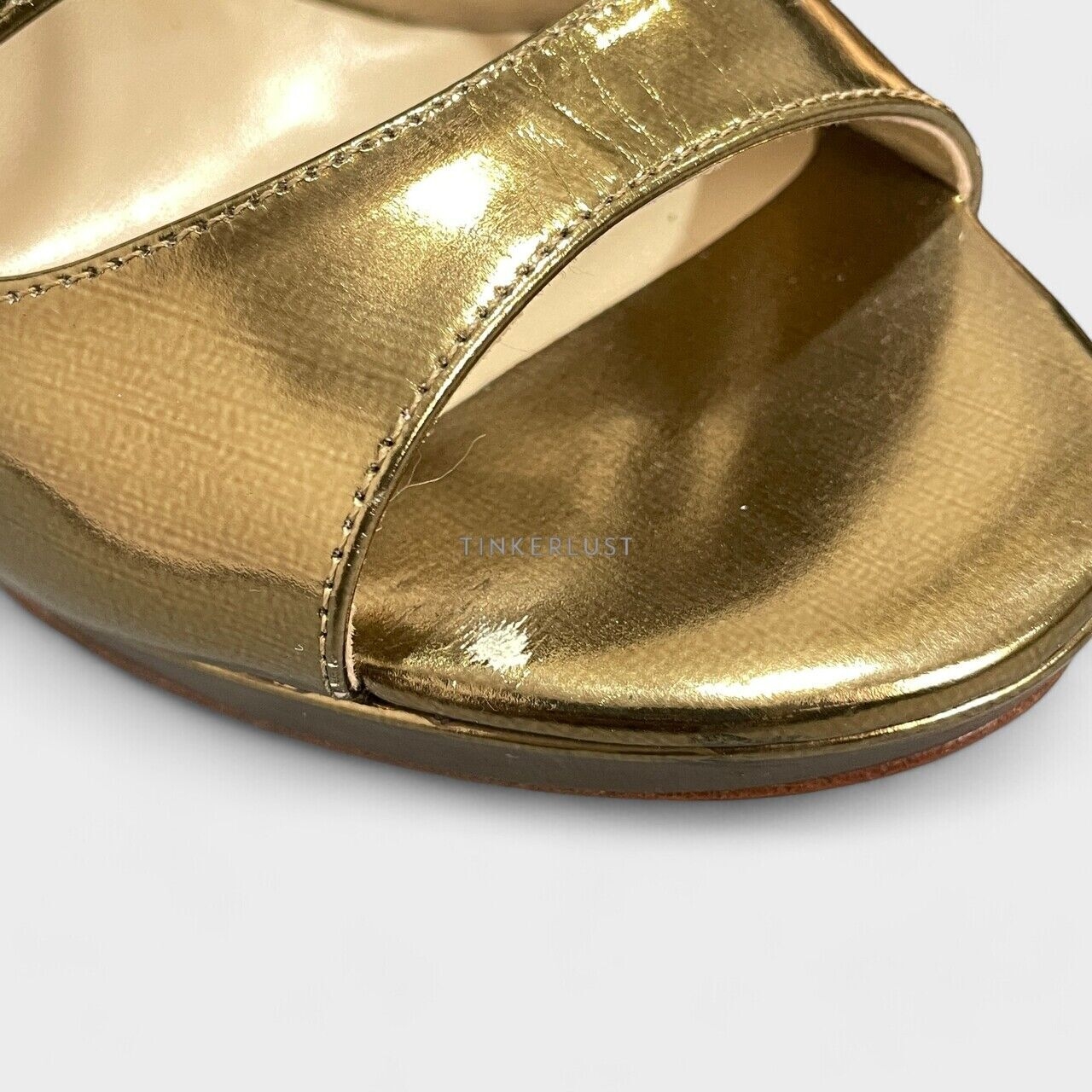 Jimmy Choo Metallic Gold Leather Ankle Strap Heels 